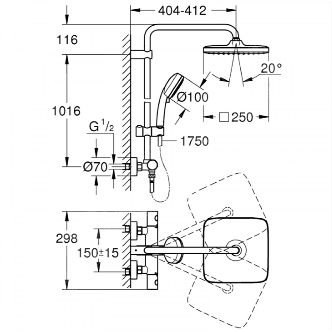 Shower system New Tempesta Cosmopolitan 250 Cube – Grohe 11.32.323.0103 – снимка 2